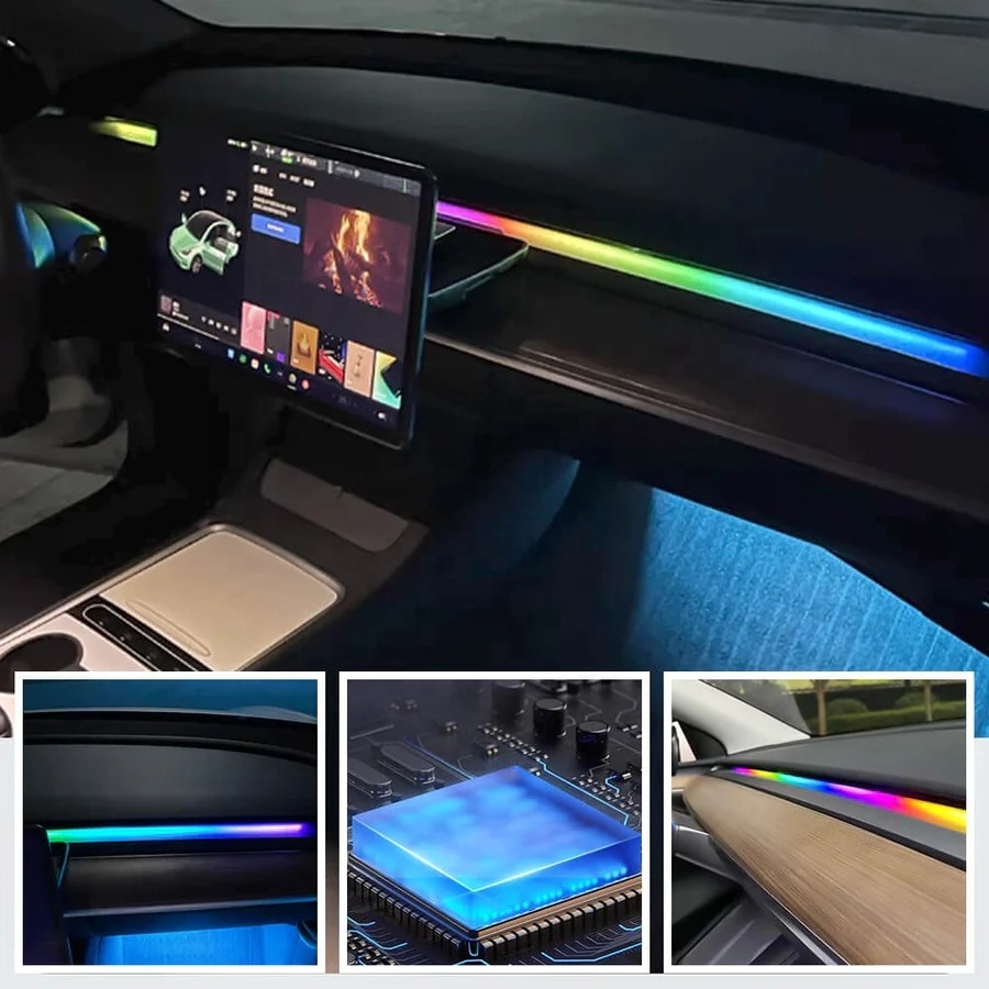 Hansshow Model 3/Y Dashboard Air Outlet  64 Colorful RGB Light Strip For Tesla Interior Lighting Upgrade