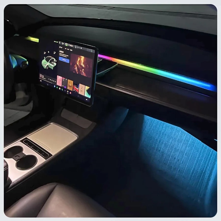 Hansshow Model 3/Y Dashboard Air Outlet  64 Colorful RGB Light Strip For Tesla Interior Lighting Upgrade