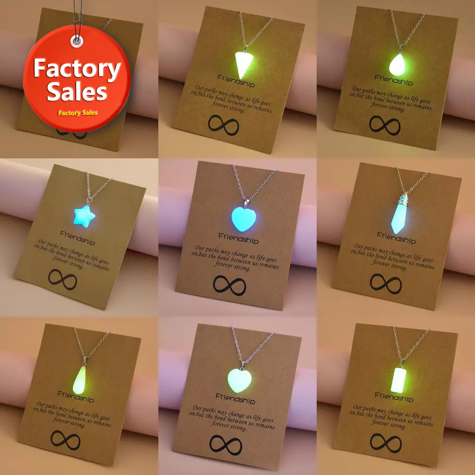 2023 Glow in the Dark Charms Back To School Fashion Jewelry Brown Message Card Waterdrop Star Luminous Heart Pendant Necklace