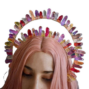 2023 TS  Hair Comb Jewelry Burlesque Madonna Raw Clear Crystal Goddess Crown Headpiece Quartz Tiara Meditation Bridal Headband