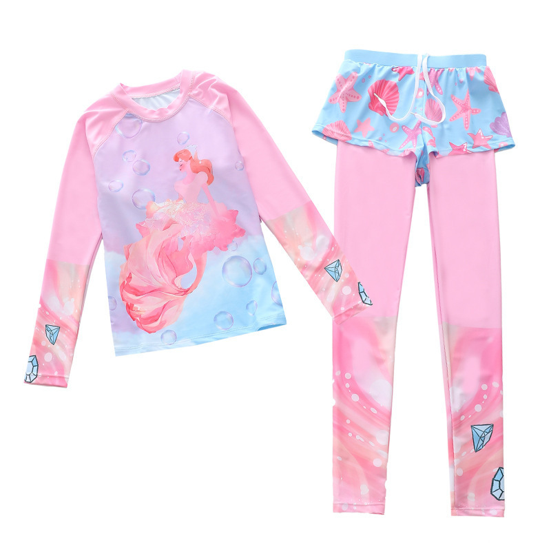 Youth kids Girls Long Sleeves Long Legs Swim Pants Full Cover Modest Swimsuits Swimwear Bathing Suit