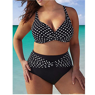 Customized Design Dot Printed Fat Women Ladies Plus Size 5XL 2-pc Sexy Bikini Set Swimsuit Swimwear