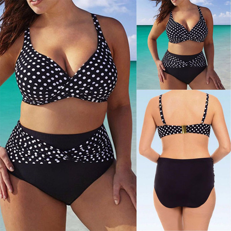 Customized Design Dot Printed Fat Women Ladies Plus Size 5XL 2-pc Sexy Bikini Set Swimsuit Swimwear