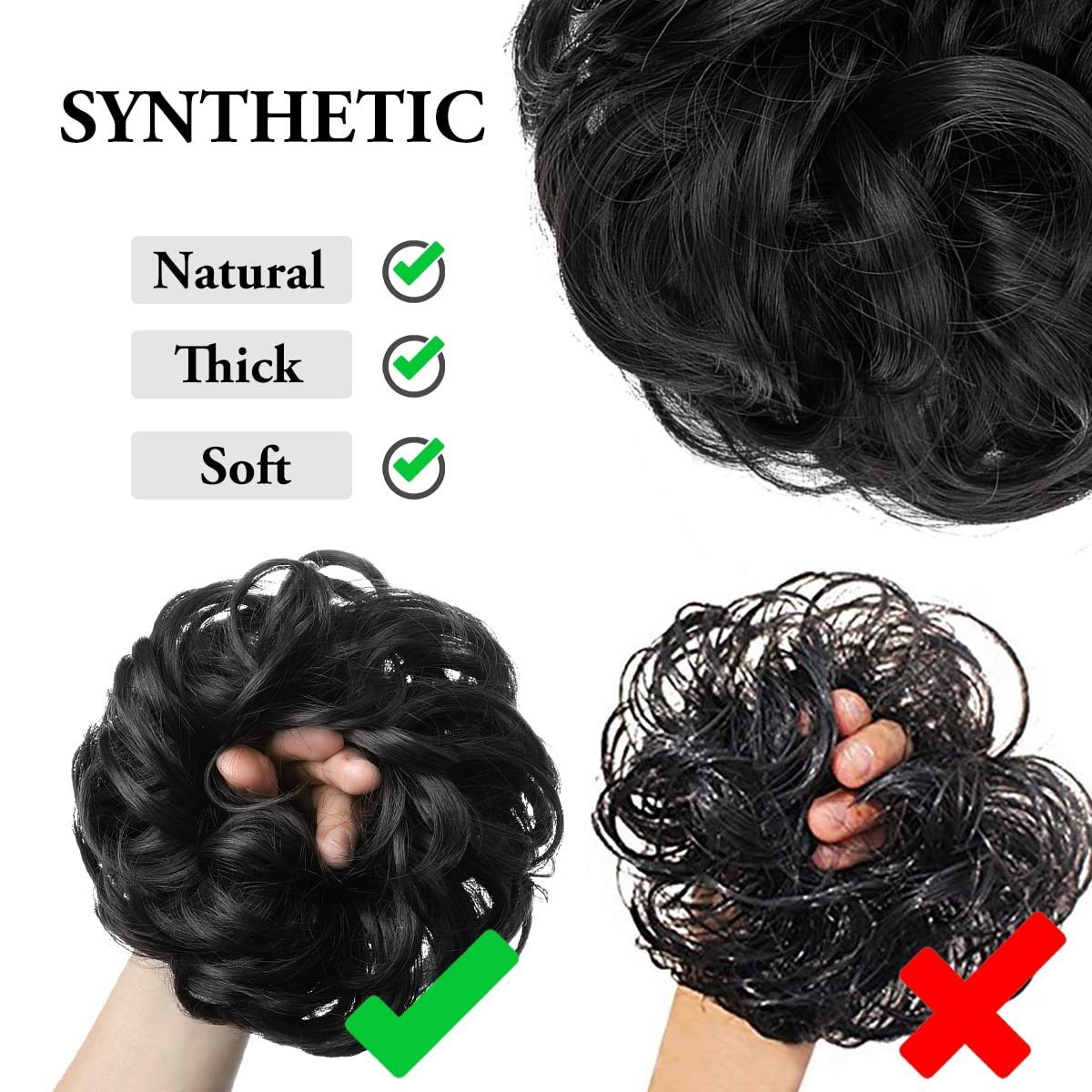 Large Messy Bun Hair Piece Wavy Curly Scrunchies Synthetic Chignon Ponytail