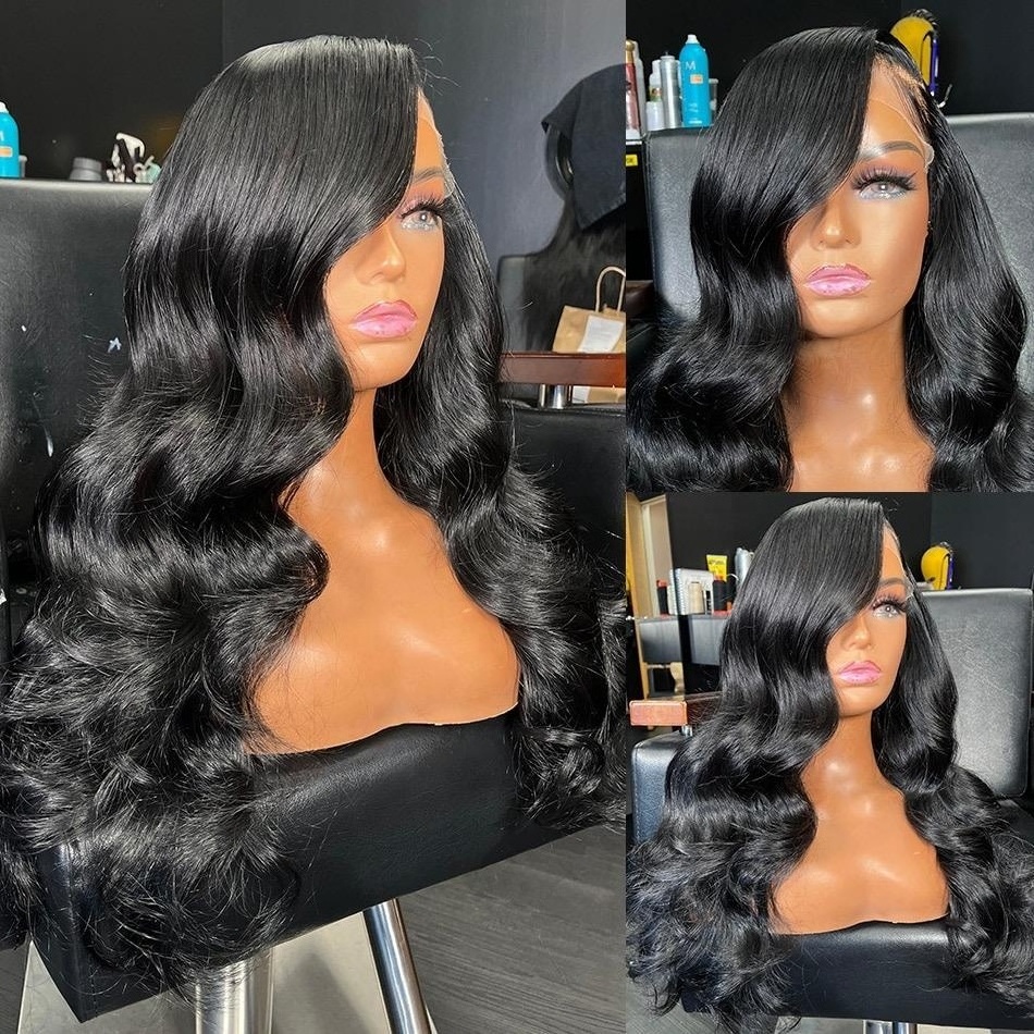 Wholesale Swiss Lace 180 Density Pre Plucked Deep Wave Wig Raw Virgin Indian Human Hair 13x4 Hd Transparent Lace Frontal Wigs