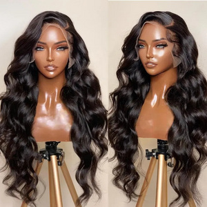 Wholesale Swiss Lace 180 Density Pre Plucked Deep Wave Wig Raw Virgin Indian Human Hair 13x4 Hd Transparent Lace Frontal Wigs