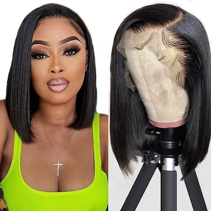 HAVEN HAIR 13x6 Hd Lace Frontal Wigs Human Hair Bone Strait Short Hair Wig For Black Women Natural Black 12a Grade Virgin Human