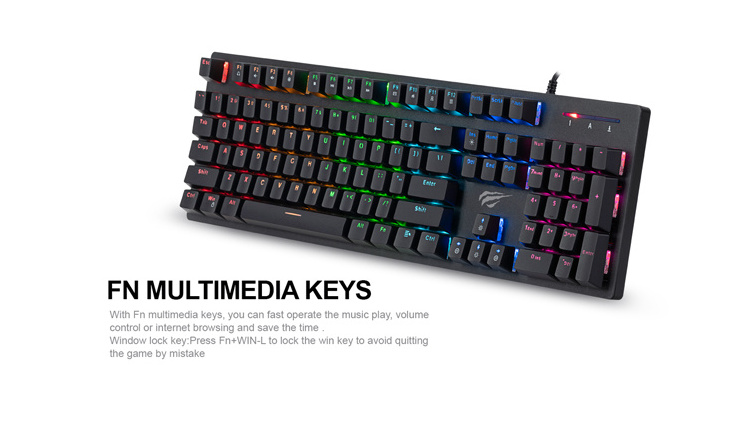 Kb858L Havit Cheap Keyboard RGB Gamer 104 Key Computer Wired Blue Switch Mechanical Keyboard Gaming