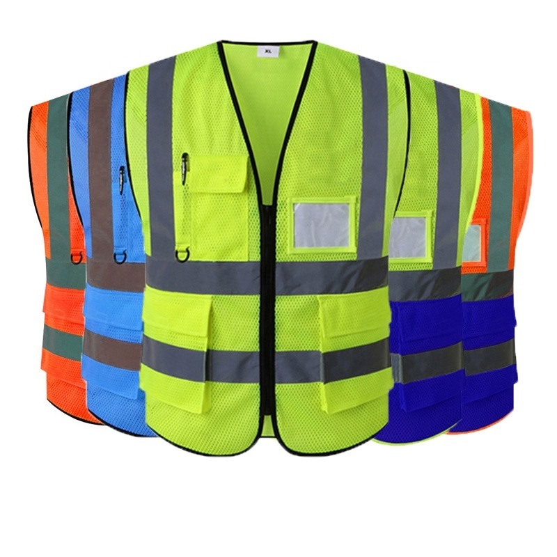 Adjustable High Visibility Bright Neon Breathable Polyester Mesh Fabric Ansi Isea Class 2 Hi Viz Safety Vest