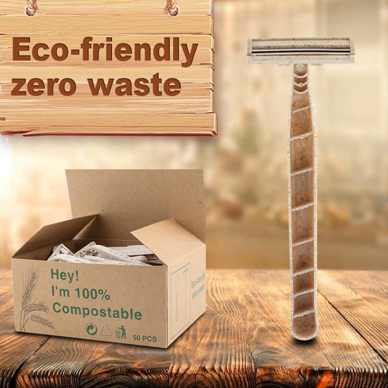 Biodegradable wheat straw handle shaving Twin stainless steel blade Eco-friendly disposable razor