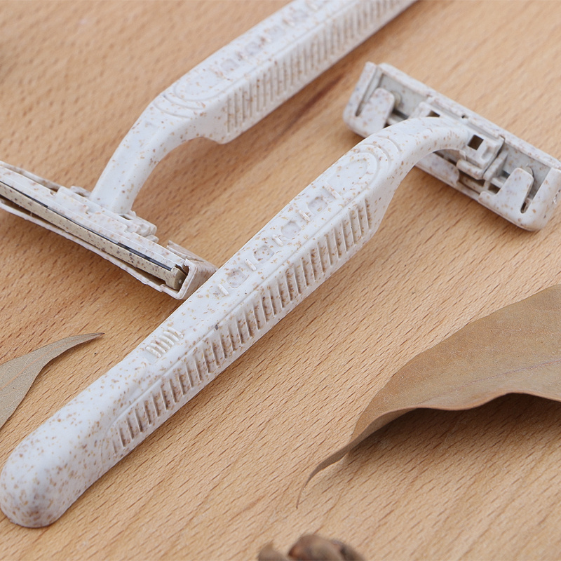 Biodegradable wheat straw handle shaving Twin stainless steel blade Eco-friendly disposable razor