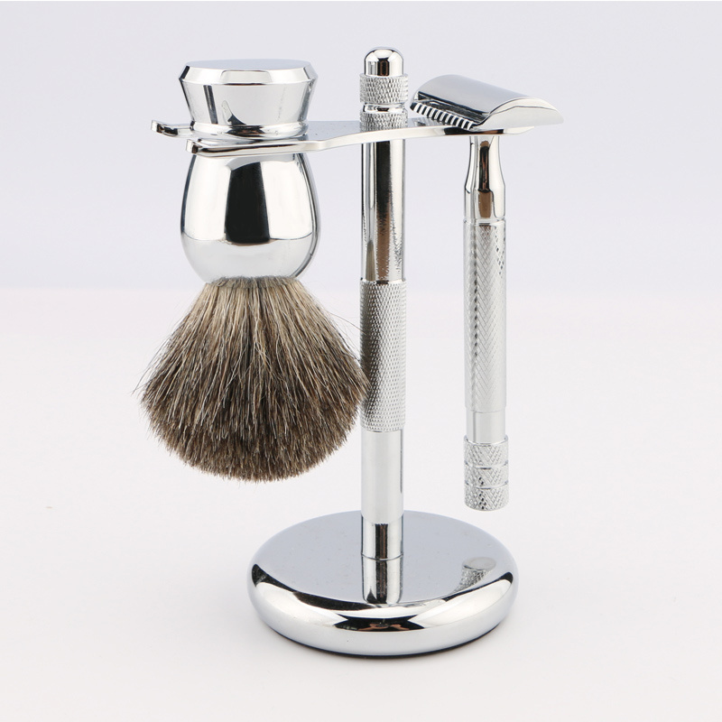 Men's Shaving Kit Metal Safety Razor Set Including Shaving Razor, Holder,  Brush and Blades