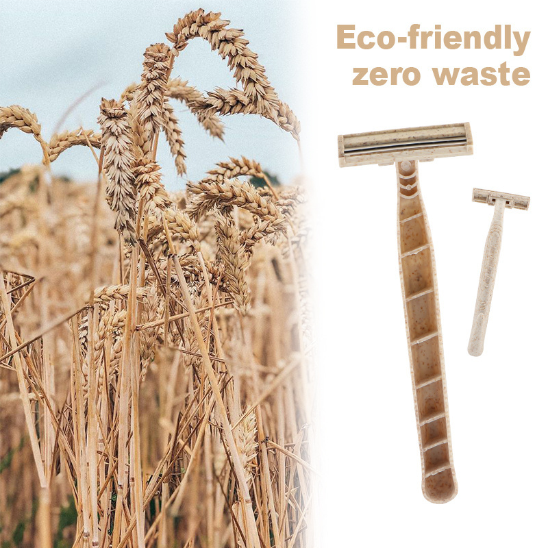 Biodegradable wheat straw handle shaving Twin stainless steel blade Eco-friendly disposable razor