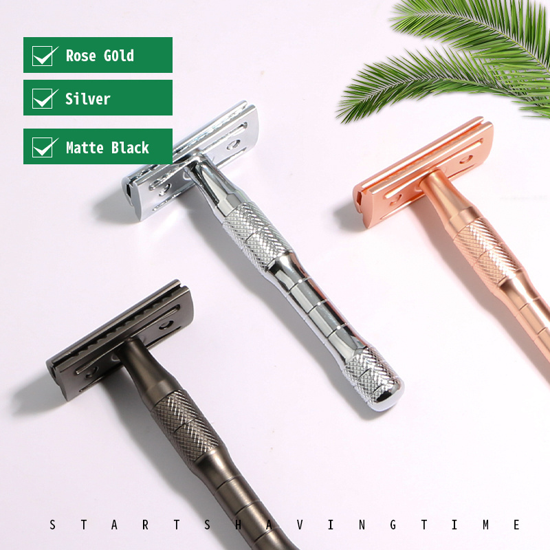 Metal handle silver double edge safety razor private label shaving safety razor set