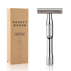 Metal handle silver double edge safety razor private label shaving safety razor set