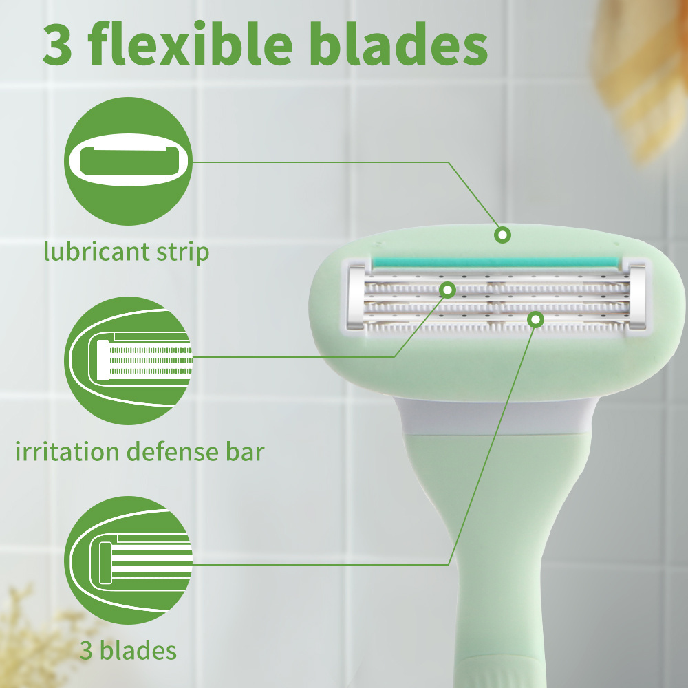 3 blades razor irritation defense bar ladies razor system,  three blade with lubricating strip guard bar for women shaving