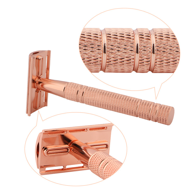 RTS rose gold Classic safety razor competitive price aluminum NEW material double edged blade face hair removal razor