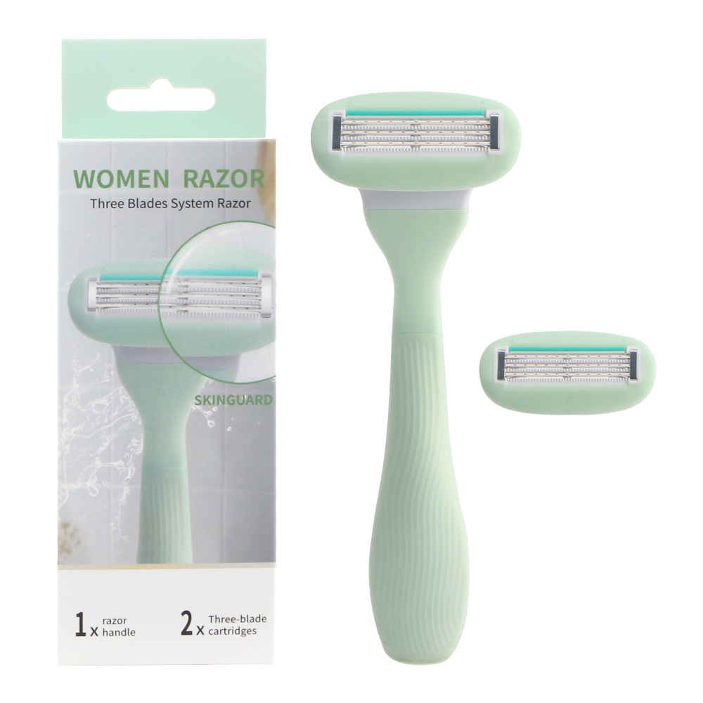 3 blades razor irritation defense bar ladies razor system,  three blade with lubricating strip guard bar for women shaving