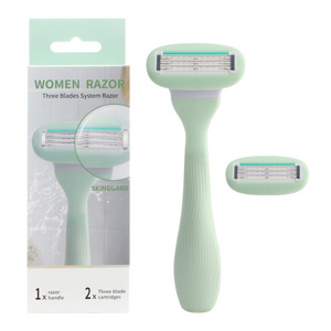 3 blades razor irritation defense bar ladies razor system,  three blade with lubricating strip guard bar for women shaving