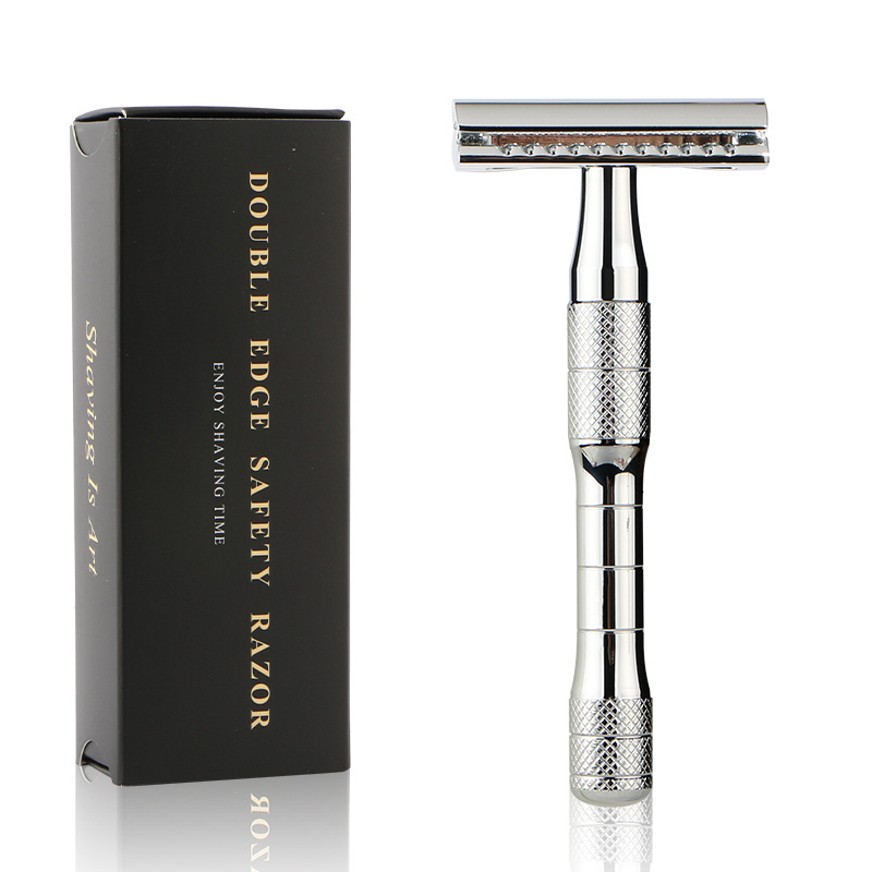 Metal handle silver double edge safety razor private label shaving safety razor set