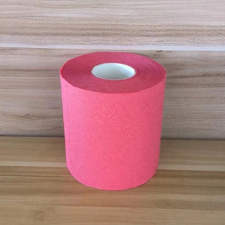 Factory direct wholesale cheap high quality 3 ply virgin wood pulp red colored toilet paper