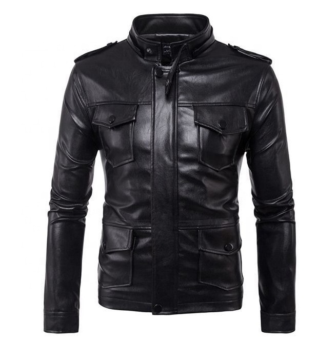 Classic Shine Leather Jacket with hood For Men / Customized Color Bomber Leather Jacket For Men