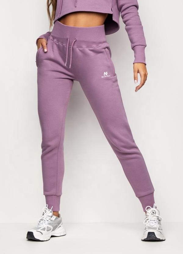 Purple color slim fitted crop top hoodie women tracksuit LOGO Custom Thick Fleece Pullover Tracksuit