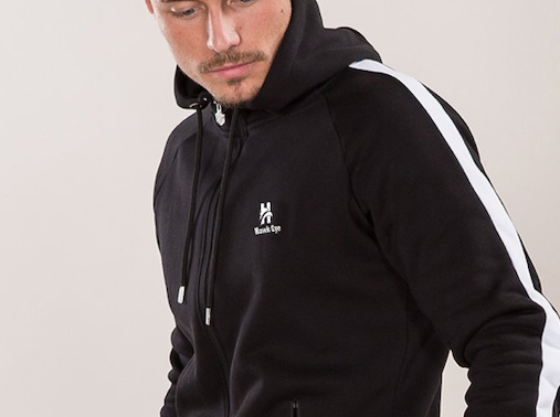 Black color men zipper hoodie with the white color stripes Wholesale Custom 100% Cotton Blank Mens Hoodie