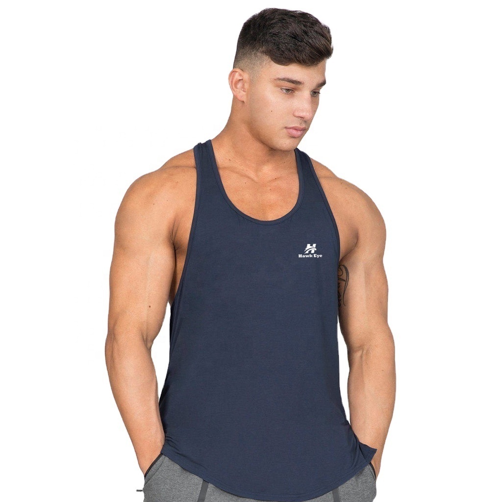 Navy blue color cotton stretch fitness stringer vest manufacture by Hawk Eye Sports ( PayPal Verified )