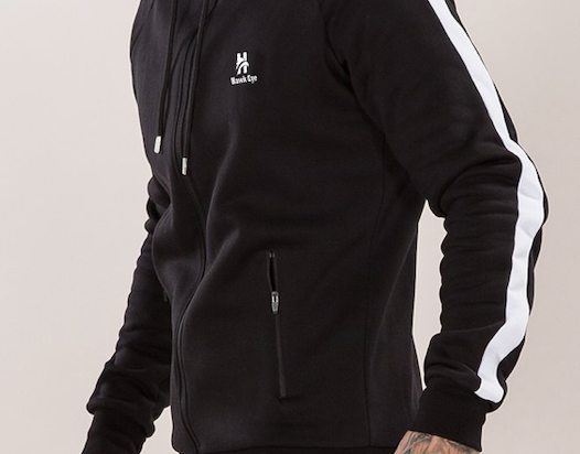 Black color men zipper hoodie with the white color stripes Wholesale Custom 100% Cotton Blank Mens Hoodie