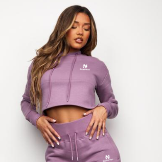 Purple color slim fitted crop top hoodie women tracksuit LOGO Custom Thick Fleece Pullover Tracksuit