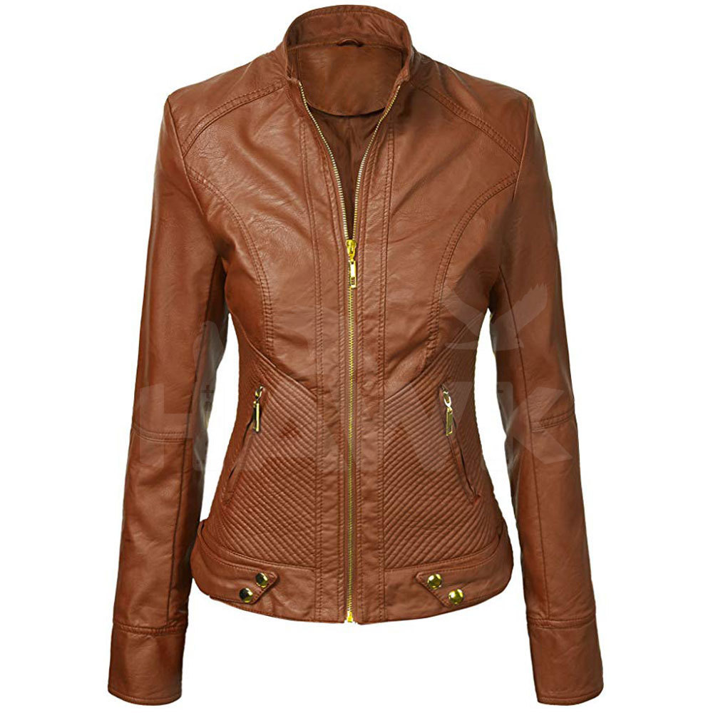 Wholesale Prices Leather Jacket Genuine Sheep Skin Material Women Jacket Warm inside Classic Custom Biker Windproof