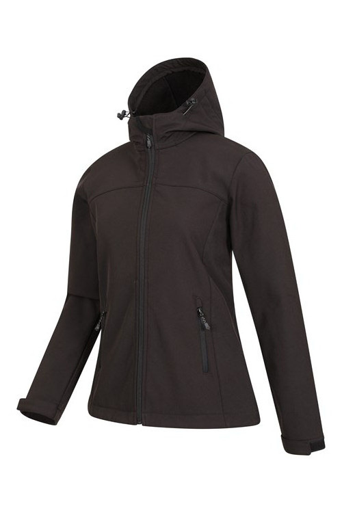 New Trend High Quality Sportswear Breathable Womens Water Resistant Softshell Jacket with Twi Side Pockets and Hoodie