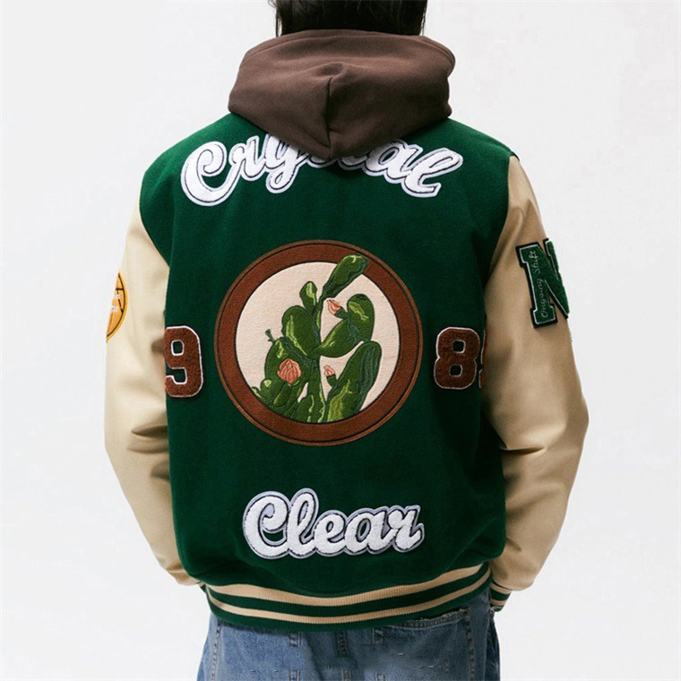 Custom Logo Men Letter Jackets College Vintage Varsity Baseball Jacket with Leather Sleeves