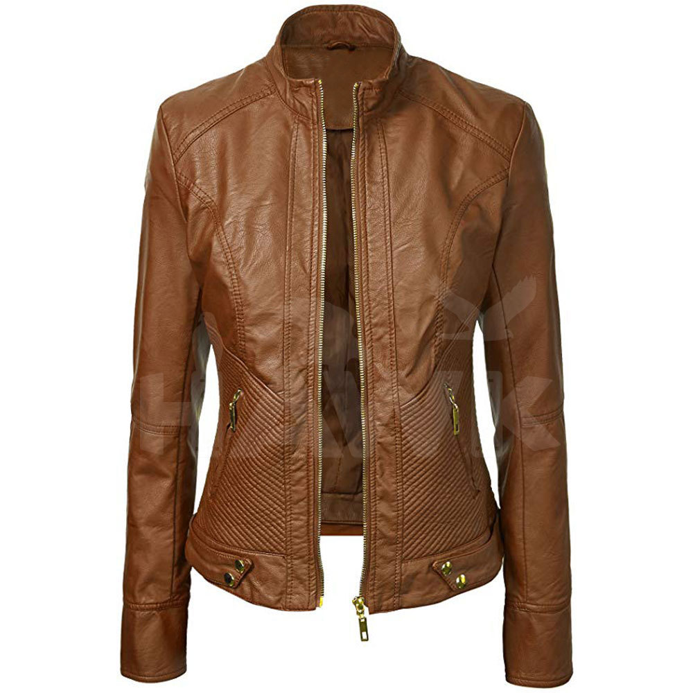 Wholesale Prices Leather Jacket Genuine Sheep Skin Material Women Jacket Warm inside Classic Custom Biker Windproof