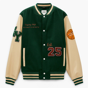 Custom Logo Men Letter Jackets College Vintage Varsity Baseball Jacket with Leather Sleeves