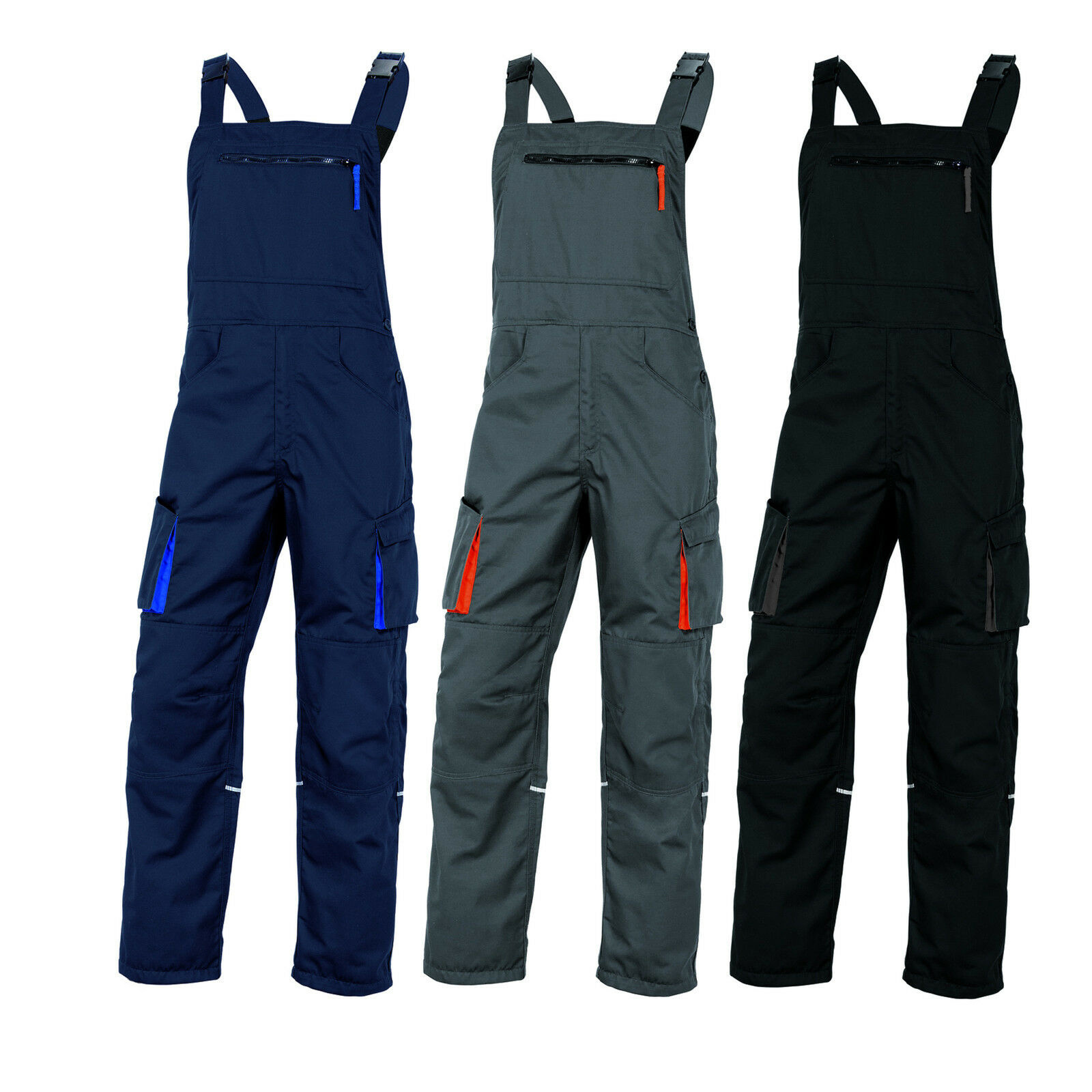 Mach 2 Mens Kneepad Bib & Brace Work Dungarees Overalls Blue, Black, Grey Work Uniform Worksuits Coverall