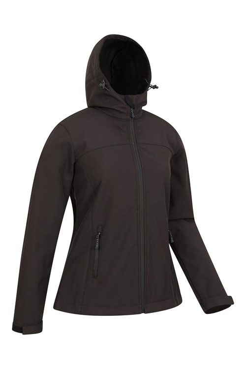 New Trend High Quality Sportswear Breathable Womens Water Resistant Softshell Jacket with Twi Side Pockets and Hoodie