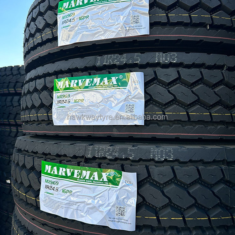 Chinese truck tires radial MARVEMAX llantas steer drive 11r 24.5 16PR tubeless truck tyres prices