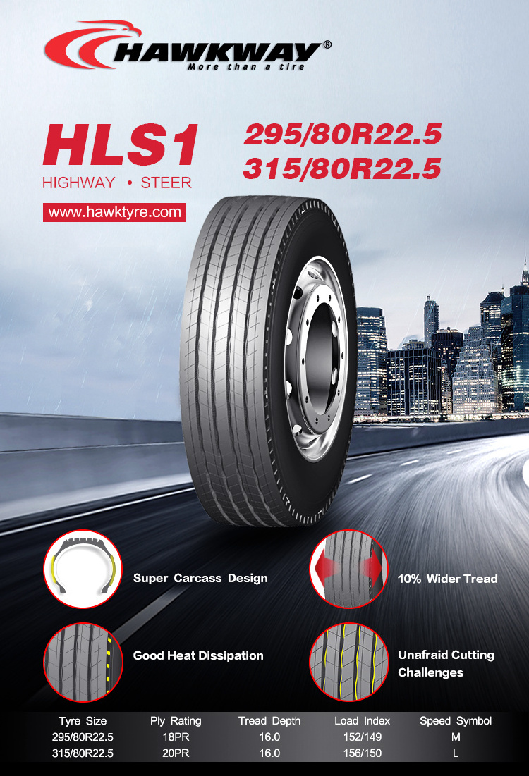 315/80R22.5 11R22.5 295/80R22.5    COMMERCIAL TRUCK Tyres  HLS1 HAWKWAY TYRE 160% LOAD CAPACITY