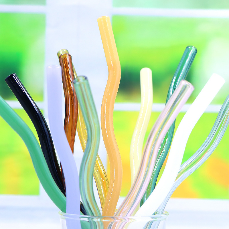 8mm Eco Friendly Reusable Heat Resistant Borosilicate Wavy Glass Straw