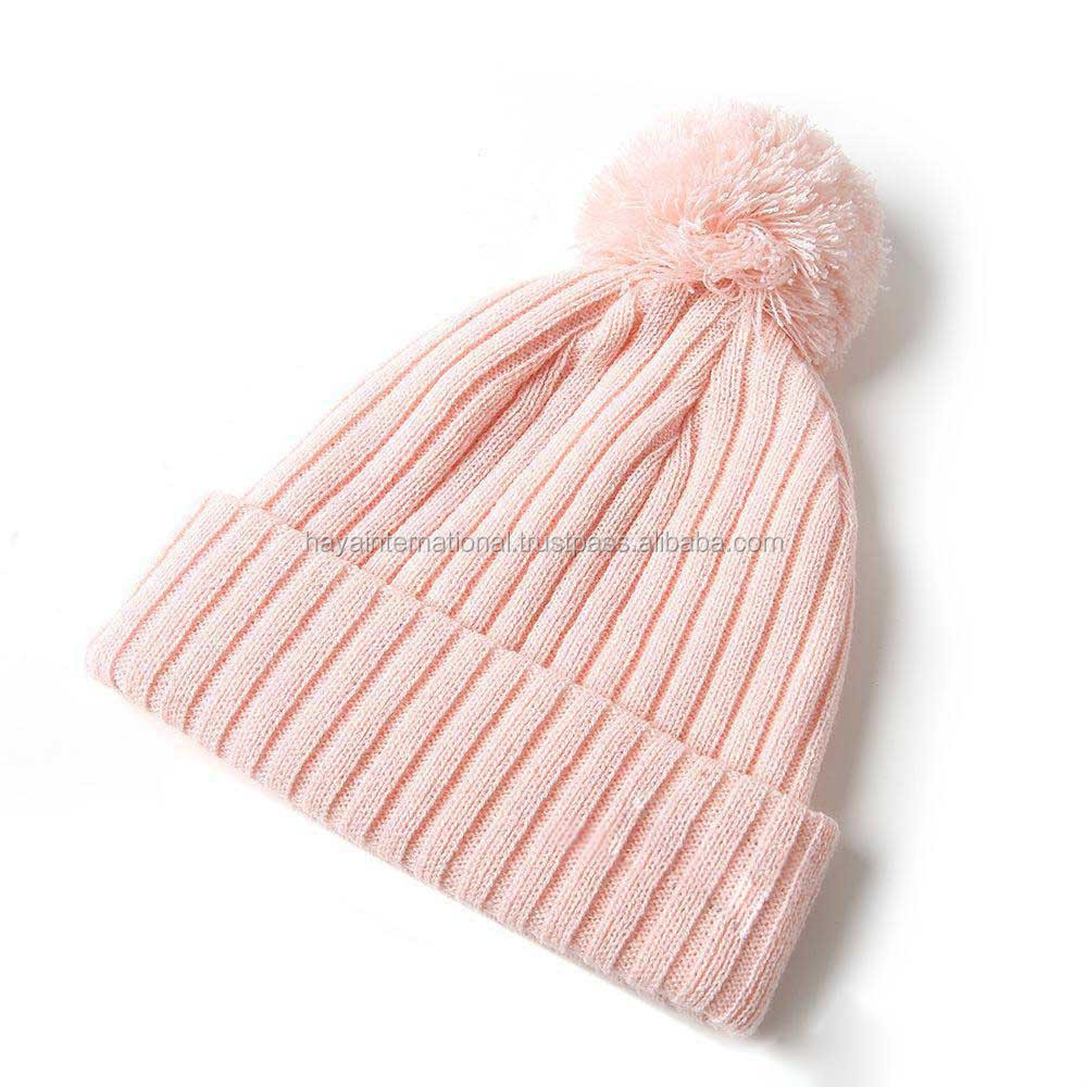 Baby Pink Color Beanies Competitive price wholesale Custom Embroidery Logo Ponytail Beanies