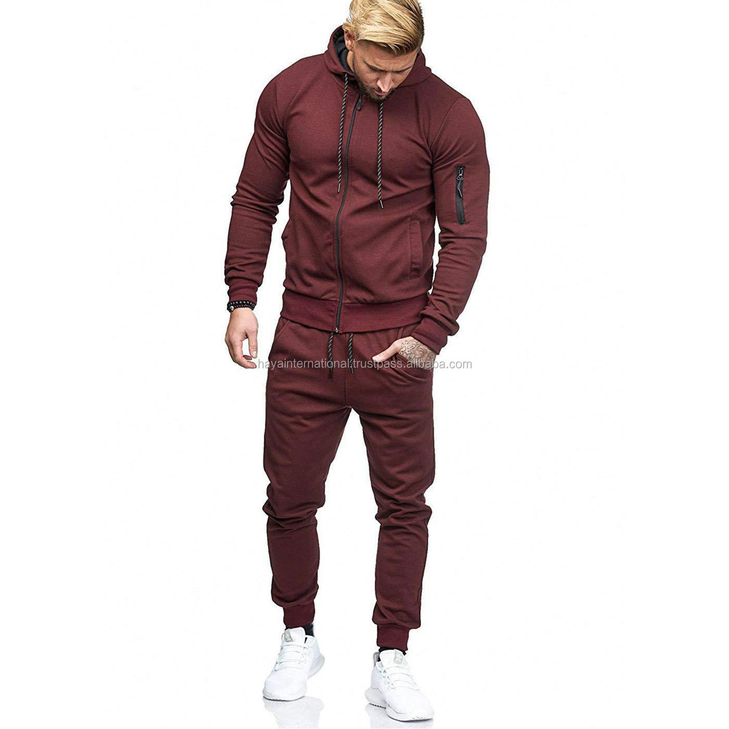 Custom Men Maroon Training & Jogging two-piece Suit Outdoor Running Wear HITSM02 Tracksuit