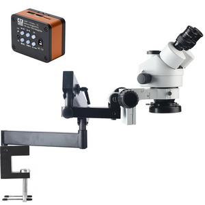 Real 4K UHD 60FPS HDMI USB Camera Stereo Trinocular 3.5X-90X Simul Focal Microscope Articulating Arm Stand for Repair Soldering