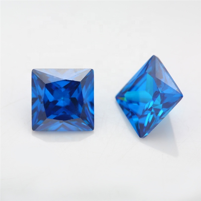 wholesale 3A high quality sapphire blue loose gemstone 3x3mm~12x12mm sunshin square cut natural cubic zirconia