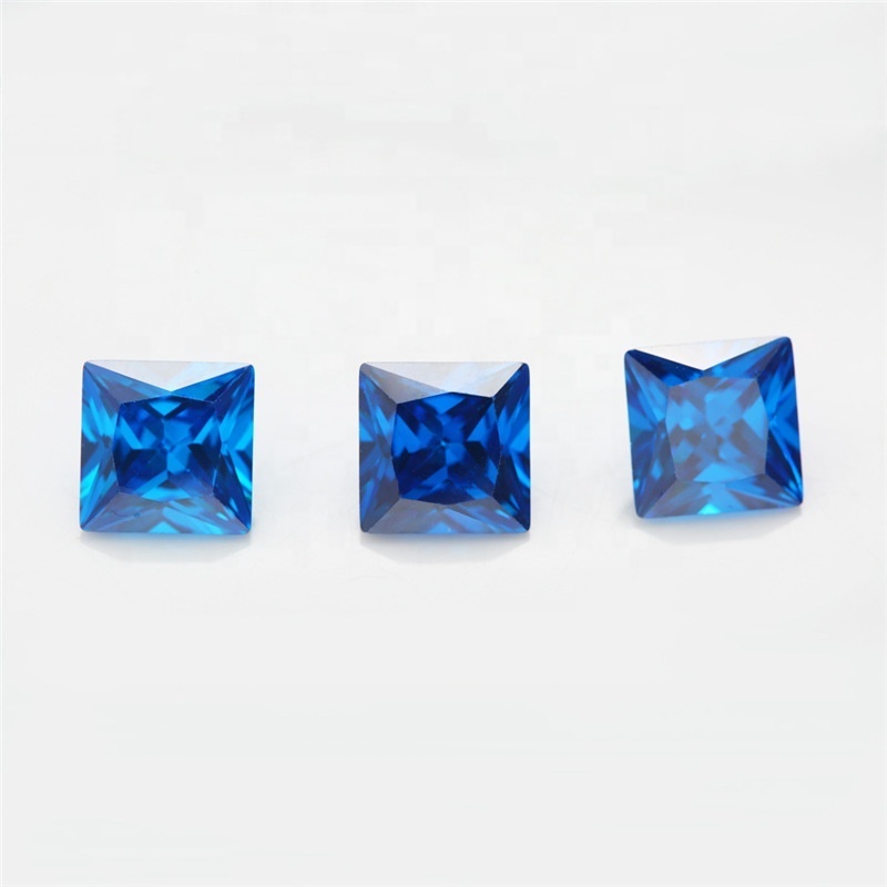 wholesale 3A high quality sapphire blue loose gemstone 3x3mm~12x12mm sunshin square cut natural cubic zirconia