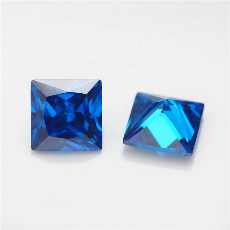 wholesale 3A high quality sapphire blue loose gemstone 3x3mm~12x12mm sunshin square cut natural cubic zirconia