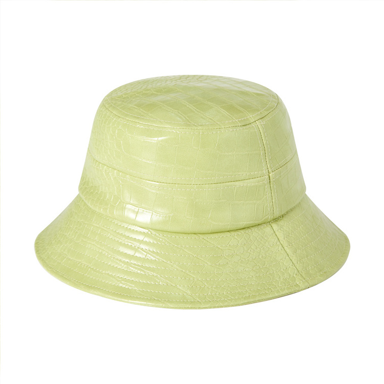 bucket caps wholesale newly customize logo green leather bucket hat