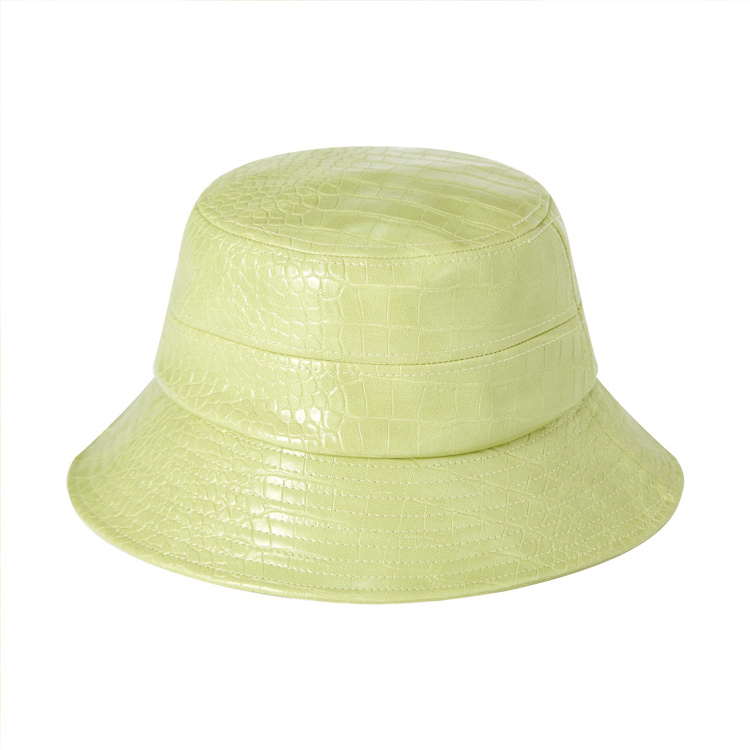 bucket caps wholesale newly customize logo green leather bucket hat