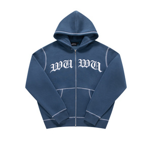 Embroidery Vintage Full Zip Up Hoodie Manufacturer Blank Oversized Men's Hoodies